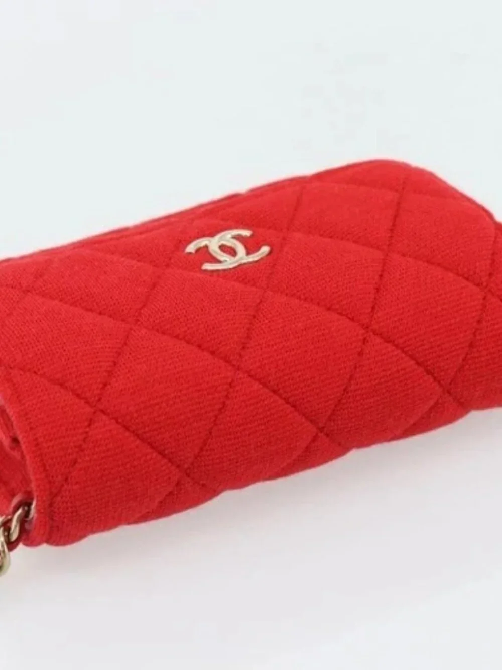 CHANEL Chain Mini Matelasse 12 Shoulder Bag Cotton Red Gold CC Auth 182786SM